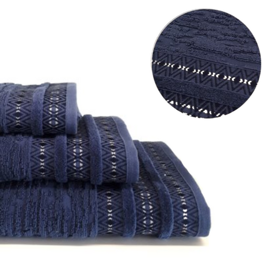 Luxurious Patterned Cotton Towels - Navy